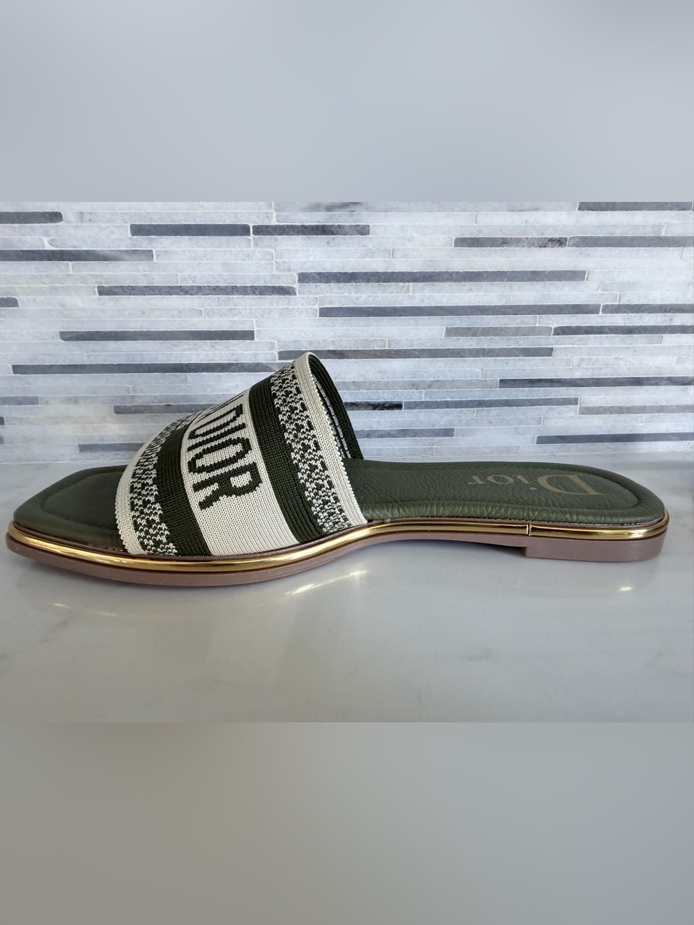 Dior Olive Green Logo Canvas Slide Sandals size 7 - Picture 3 of 12